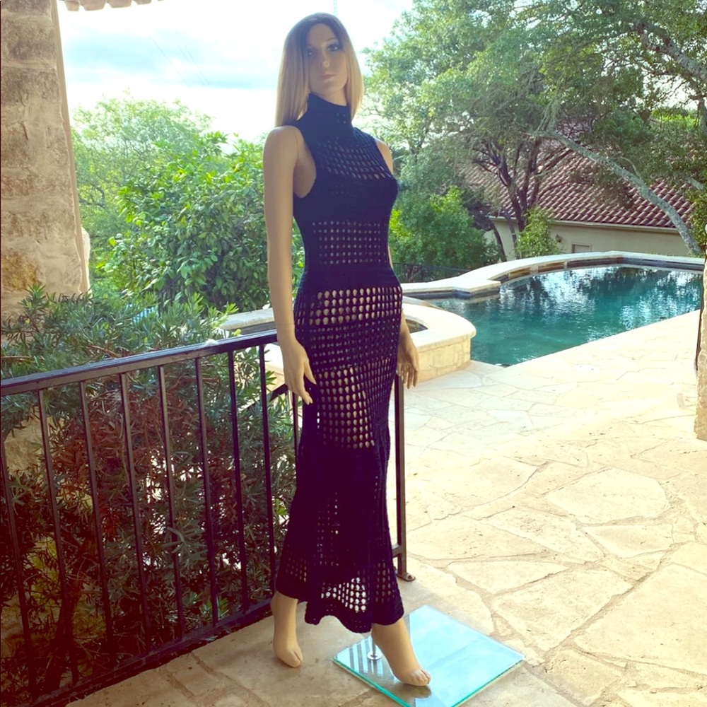 Theory Navy Blue Crochet Maxi Dress P S